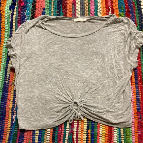 Urban Outfitters Tops - UO Super Soft Cotton-Blend Heather Grey Crop Top With Twist Knot Front